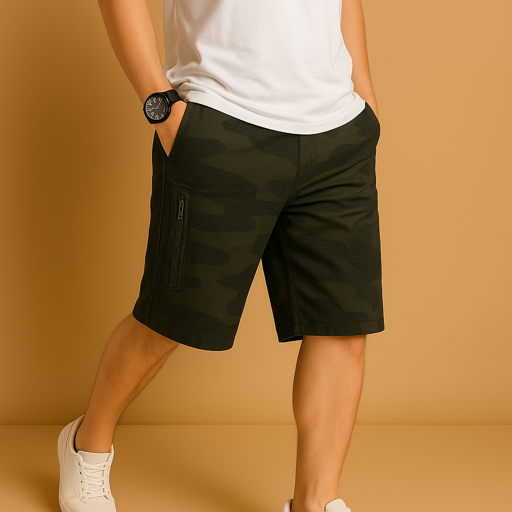 Heren camouflage cargo shorts met meerdere zakken en loose fit, perfect voor wandelen, kamperen of dagelijks gebruik.
