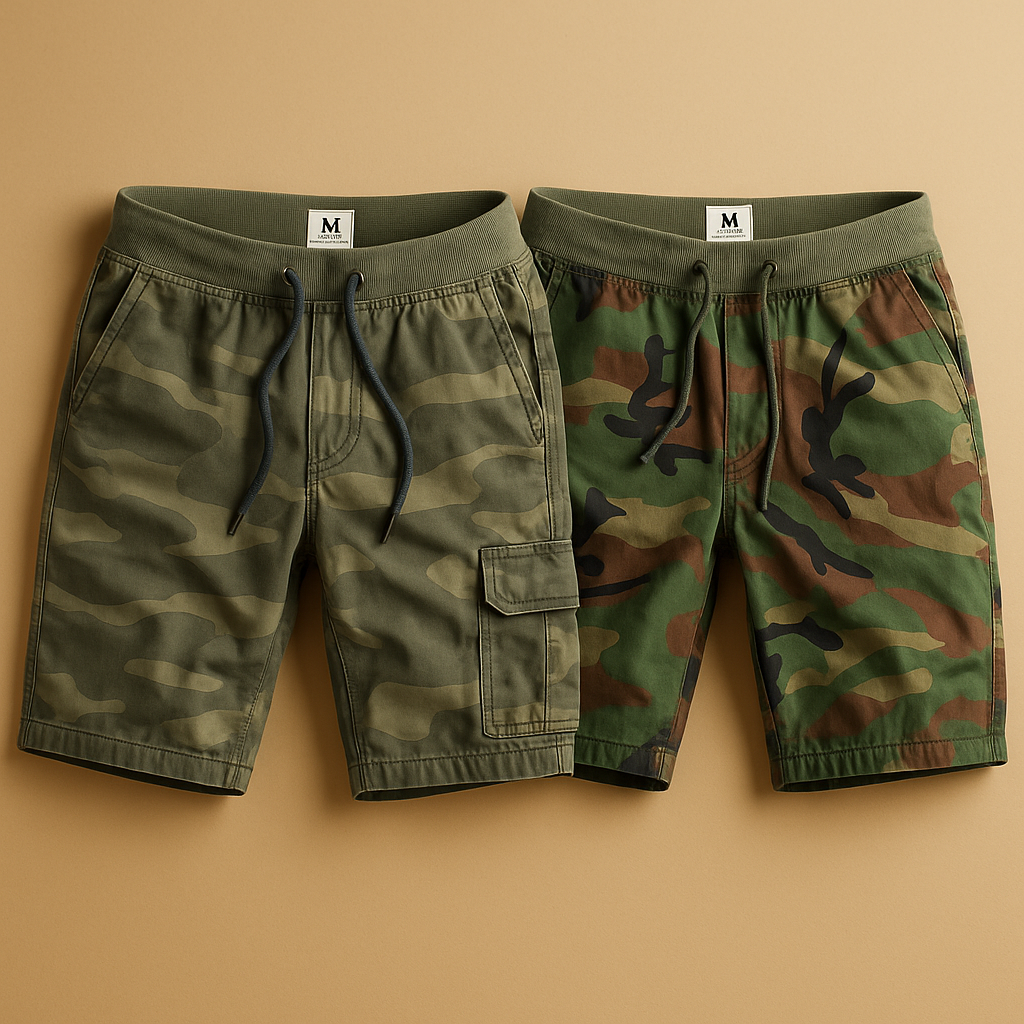 Heren camouflage shorts van ademend katoen met comfortabele pasvorm, perfect voor outdoor activiteiten en casual outfits.