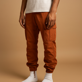 Regular fit heren cargo broek in neutrale tinten met meerdere zakken, gemaakt van comfortabele katoenmix voor dagelijks gebruik.