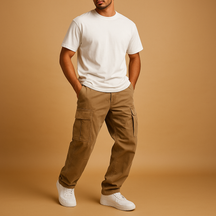 Regular fit heren cargo broek in neutrale tinten met meerdere zakken, gemaakt van comfortabele katoenmix voor dagelijks gebruik.