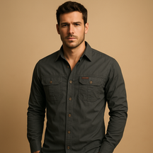 Heren cargo overhemd van ademend katoen met meerdere zakken en relaxte pasvorm, ideaal voor casual en outdoor outfits.