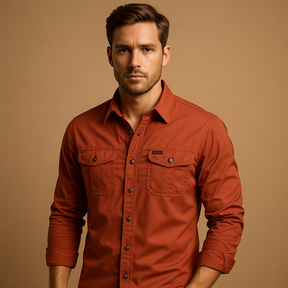 Heren cargo overhemd van ademend katoen met meerdere zakken en relaxte pasvorm, ideaal voor casual en outdoor outfits.