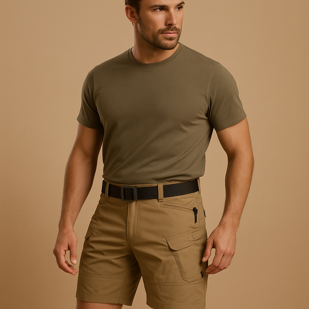Comfortabele cargo short voor heren met meerdere zakken, gemaakt van zachte katoenmix, ideaal voor wandelen, reizen en dagelijks gebruik.