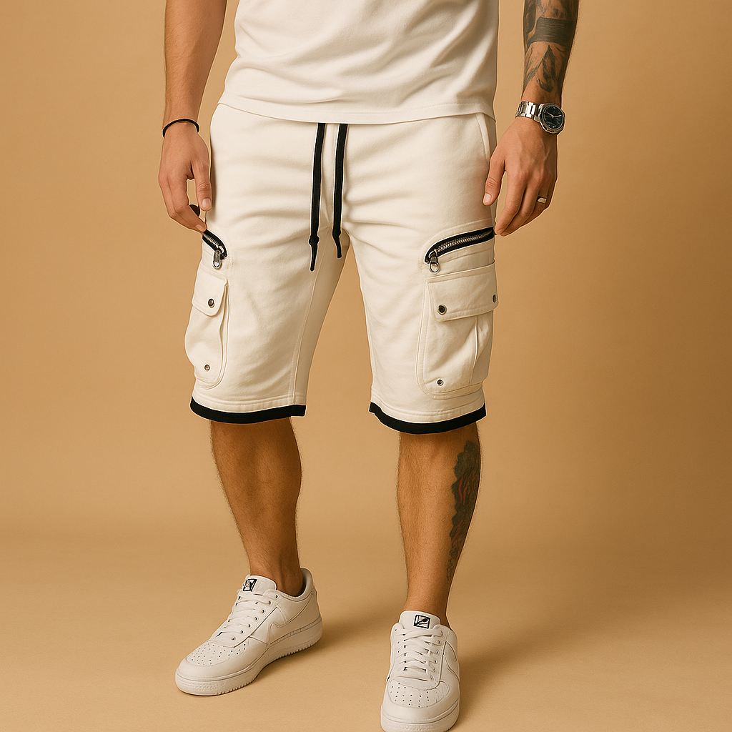 Heren cargo shorts met relaxed fit, verstelbaar trekkoord en meerdere zakken, ideaal voor zomerse dagen en outdoor activiteiten.