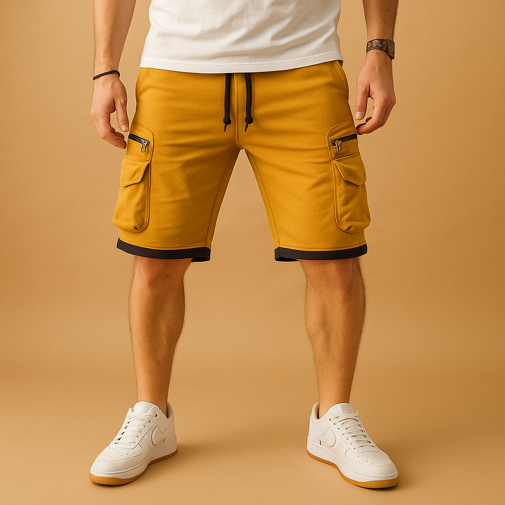 Heren cargo shorts met relaxed fit, verstelbaar trekkoord en meerdere zakken, ideaal voor zomerse dagen en outdoor activiteiten.