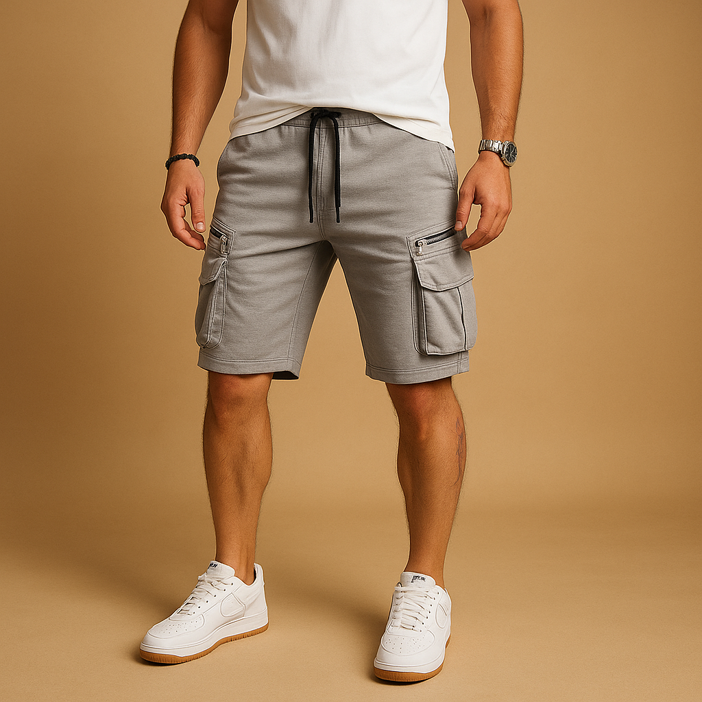 Heren cargo shorts met relaxed fit, verstelbaar trekkoord en meerdere zakken, ideaal voor zomerse dagen en outdoor activiteiten.
