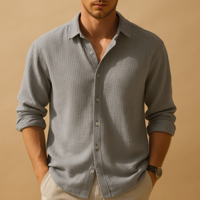 Casual button-down herenoverhemd met opstaande kraag in effen kleur, ideaal voor werk en vrije tijd.