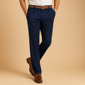 Casual chino broek voor heren met elegante pasvorm, ideaal voor werk, diner of vrije tijd in beige, blauw, antraciet of olijfgroen.