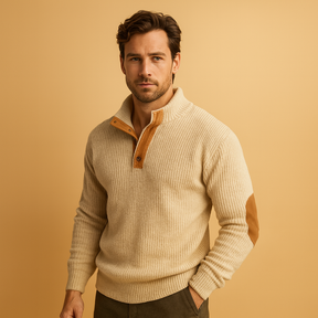 Casual geribd sweatshirt voor heren van katoen met opstaande kraag en knoopsluiting. Comfortabel, stijlvol en ideaal voor dagelijks gebruik.