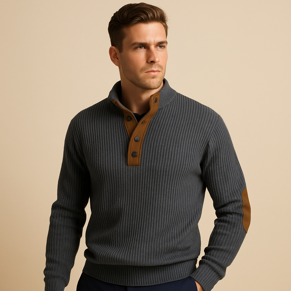 Casual geribd sweatshirt voor heren van katoen met opstaande kraag en knoopsluiting. Comfortabel, stijlvol en ideaal voor dagelijks gebruik.