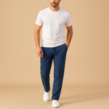 Casual herenbroek van ademend katoen met elastische tailleband in diverse kleuren, perfect voor dagelijks comfort en relaxte outfits.