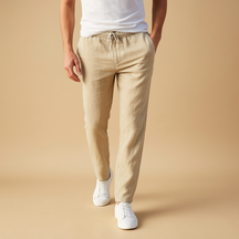 Casual herenbroek van ademend katoen met elastische tailleband in diverse kleuren, perfect voor dagelijks comfort en relaxte outfits.