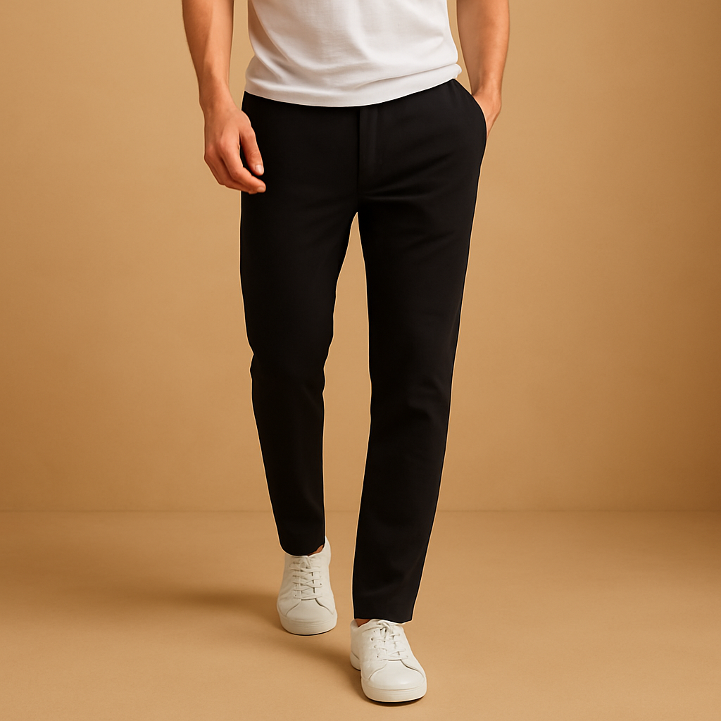 Casual herenbroek van ademend katoen met elastische tailleband in diverse kleuren, perfect voor dagelijks comfort en relaxte outfits.