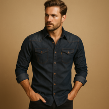 Casual katoenen shirt voor heren met lange mouwen in marineblauw, ademend en stijlvol voor zomerse dagen en dagelijks gebruik