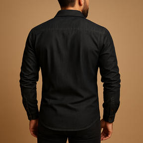 Casual katoenen shirt voor heren met lange mouwen in marineblauw, ademend en stijlvol voor zomerse dagen en dagelijks gebruik