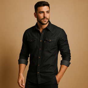 Casual katoenen shirt voor heren met lange mouwen in marineblauw, ademend en stijlvol voor zomerse dagen en dagelijks gebruik