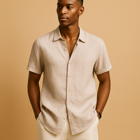 Heren zomershirt met korte mouwen, overhemdkraag en effen design, perfect voor casual dagen, vakantie of lente- en zomeroutfits.