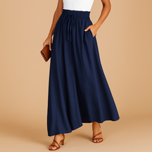 Damesbroek met hoge taille en wijde pijpen, elegant ontwerp met elastische band voor comfortabel en stijlvol dagelijks gebruik.