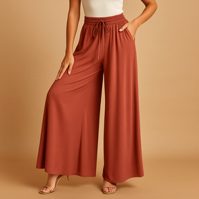 Damesbroek met hoge taille en wijde pijpen, elegant ontwerp met elastische band voor comfortabel en stijlvol dagelijks gebruik.