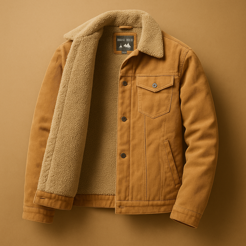Heren corduroy jas met zachte stof en slanke pasvorm in neutrale kleuren, geschikt voor casual en formele gelegenheden.