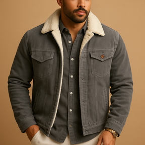Heren corduroy jas met zachte stof en slanke pasvorm in neutrale kleuren, geschikt voor casual en formele gelegenheden.