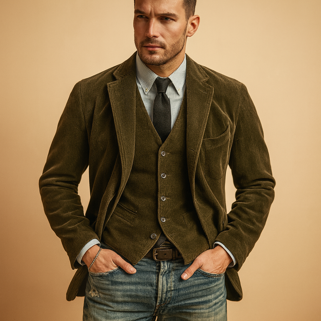 Corduroy jack voor heren met retro design en praktische zakken, ideaal voor casual en formele looks in de herfst en winter.