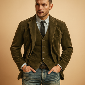 Corduroy jack voor heren met retro design en praktische zakken, ideaal voor casual en formele looks in de herfst en winter.