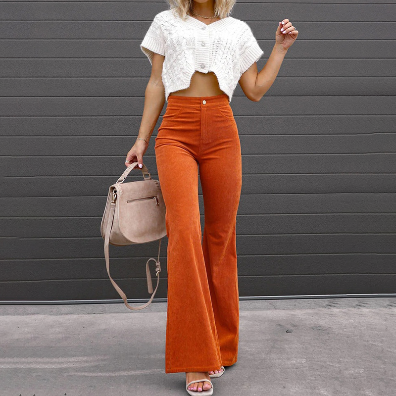 Flared Corduroy Broek – Hoge Taille & Comfort
