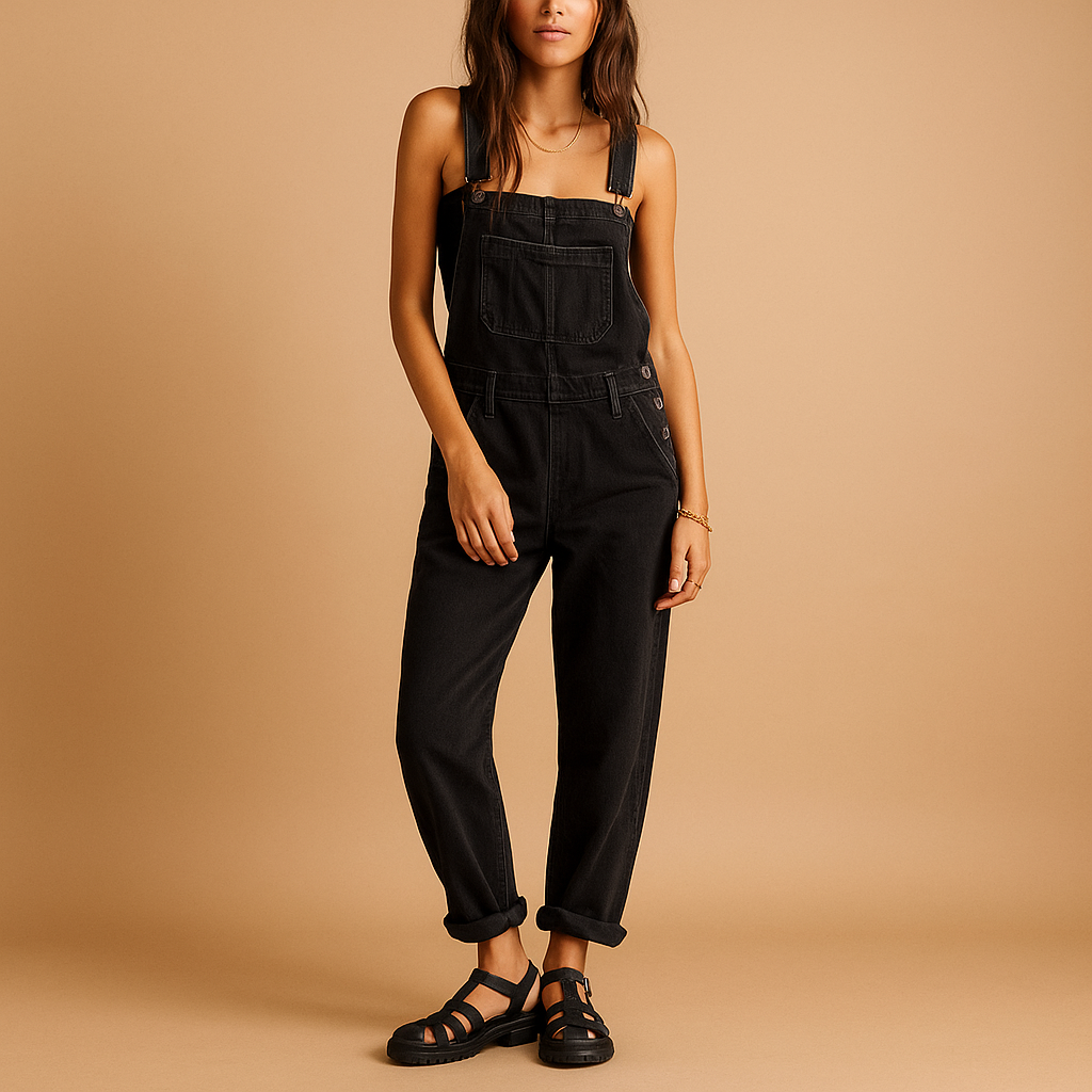 Stijlvolle denim salopette voor dames met verstelbare bandjes en losse pasvorm, perfect voor casual outfits en weekendlooks.