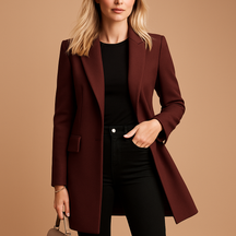 Dubbelgeknoopte trenchcoat voor dames met getailleerd silhouet en klassieke details. Elegant, veelzijdig en ideaal voor dagelijks en formeel gebruik.