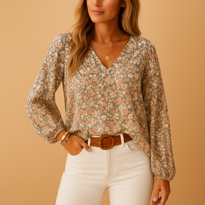 Dames blouse met lange mouwen en klassieke pasvorm, ideaal voor werk of casual gelegenheden in de lente en zomer