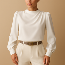 Blouse voor dames met ruches en opstaande kraag, perfect voor werk, diners of een stijlvolle daglook.