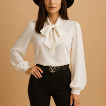 Damesblouse met klassieke striksluiting en luchtige pasvorm, ideaal voor werk, sociale gelegenheden en dagelijks gebruik