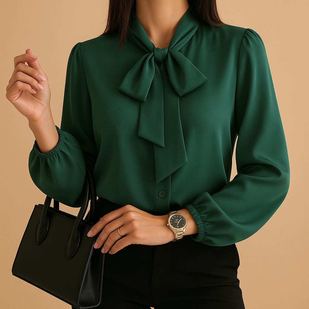 Damesblouse met klassieke striksluiting en luchtige pasvorm, ideaal voor werk, sociale gelegenheden en dagelijks gebruik