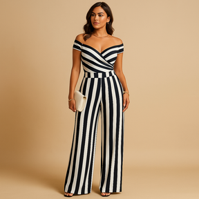 Dames jumpsuit met off shoulder ontwerp en bloemenprint in blauw en rood