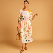 Elegante flowy midi-jurk voor dames, gemaakt van lichtgewicht stof, geschikt voor alle seizoenen en gelegenheden.