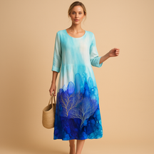 Elegante flowy midi-jurk voor dames, gemaakt van lichtgewicht stof, geschikt voor alle seizoenen en gelegenheden.