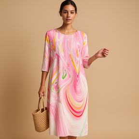 Elegante flowy midi-jurk voor dames, gemaakt van lichtgewicht stof, geschikt voor alle seizoenen en gelegenheden.