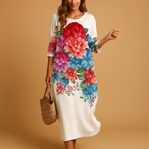 Elegante flowy midi-jurk voor dames, gemaakt van lichtgewicht stof, geschikt voor alle seizoenen en gelegenheden.
