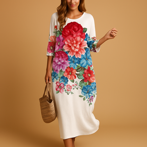 Elegante flowy midi-jurk voor dames, gemaakt van lichtgewicht stof, geschikt voor alle seizoenen en gelegenheden.