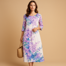 Elegante flowy midi-jurk voor dames, gemaakt van lichtgewicht stof, geschikt voor alle seizoenen en gelegenheden.