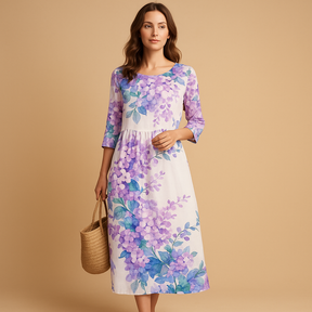 Elegante flowy midi-jurk voor dames, gemaakt van lichtgewicht stof, geschikt voor alle seizoenen en gelegenheden.