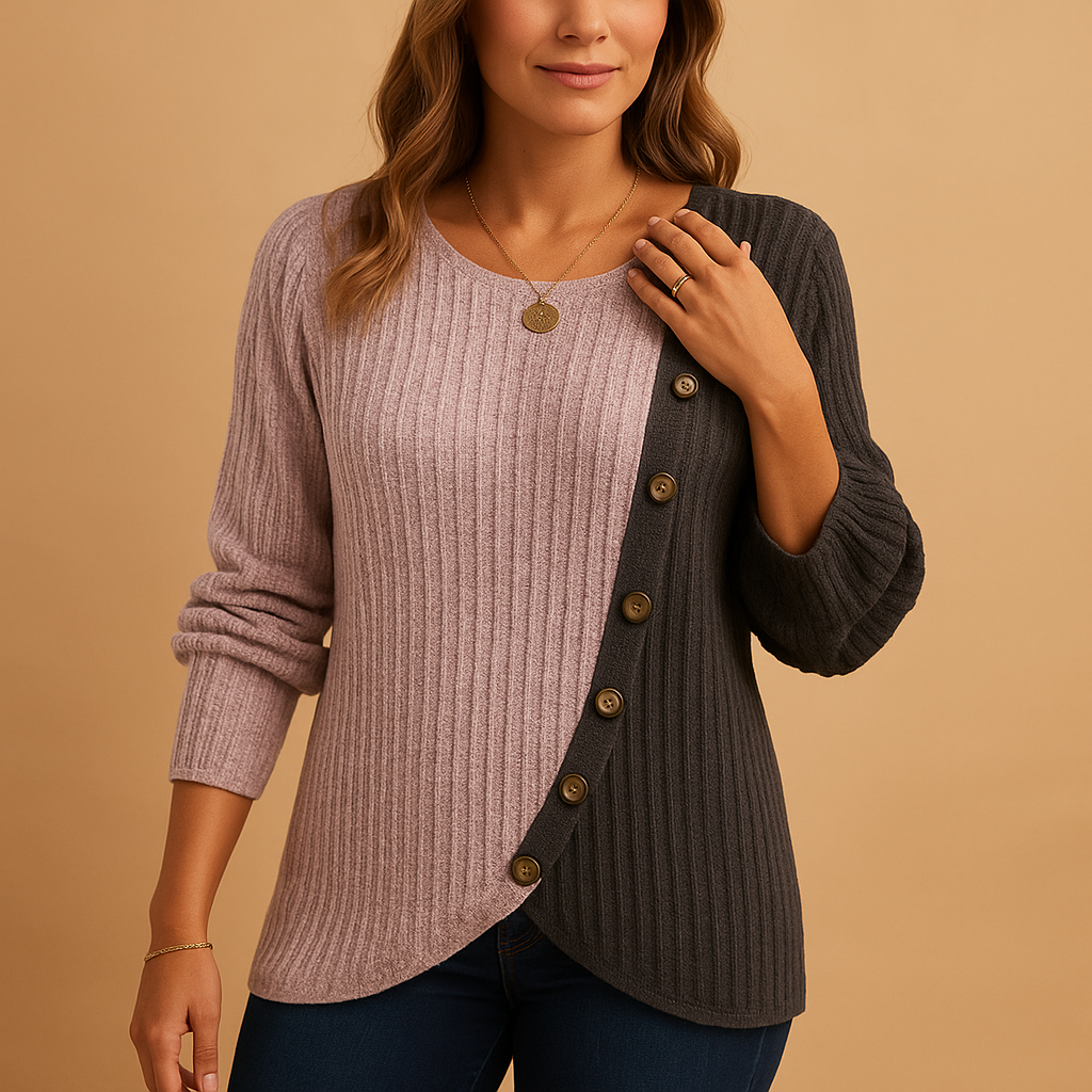Elegante gebreide trui voor dames in luxe stof met flatterend silhouet, perfect voor werk, casual en sociale gelegenheden.