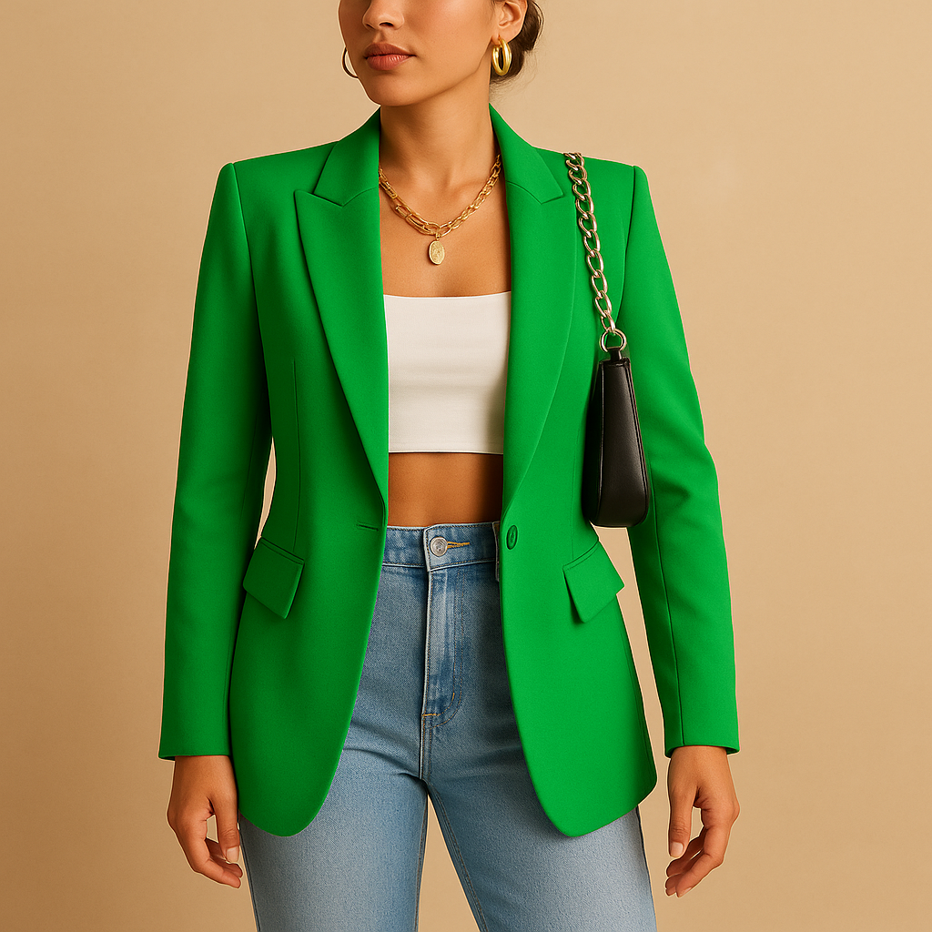 Dames blazer met getailleerde pasvorm en elegant ontwerp, geschikt voor kantoor of formele gelegenheden.