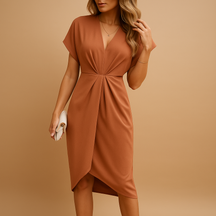Dames midi overslagjurk in elegant ontwerp, geschikt voor werk, feestjes en formele gelegenheden