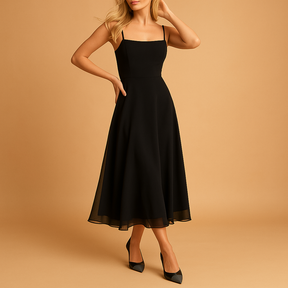 Elegante mouwloze effen jurk voor dames met minimalistische snit en flatterende pasvorm, ideaal voor casual en formele gelegenheden.