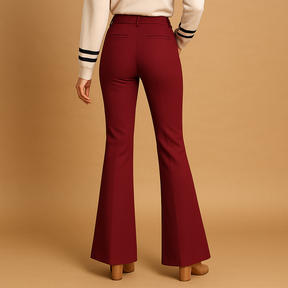 Dames flared broek met hoge taille, slanke pasvorm en wijde pijpen – ideaal voor casual, zakelijke en formele outfits.