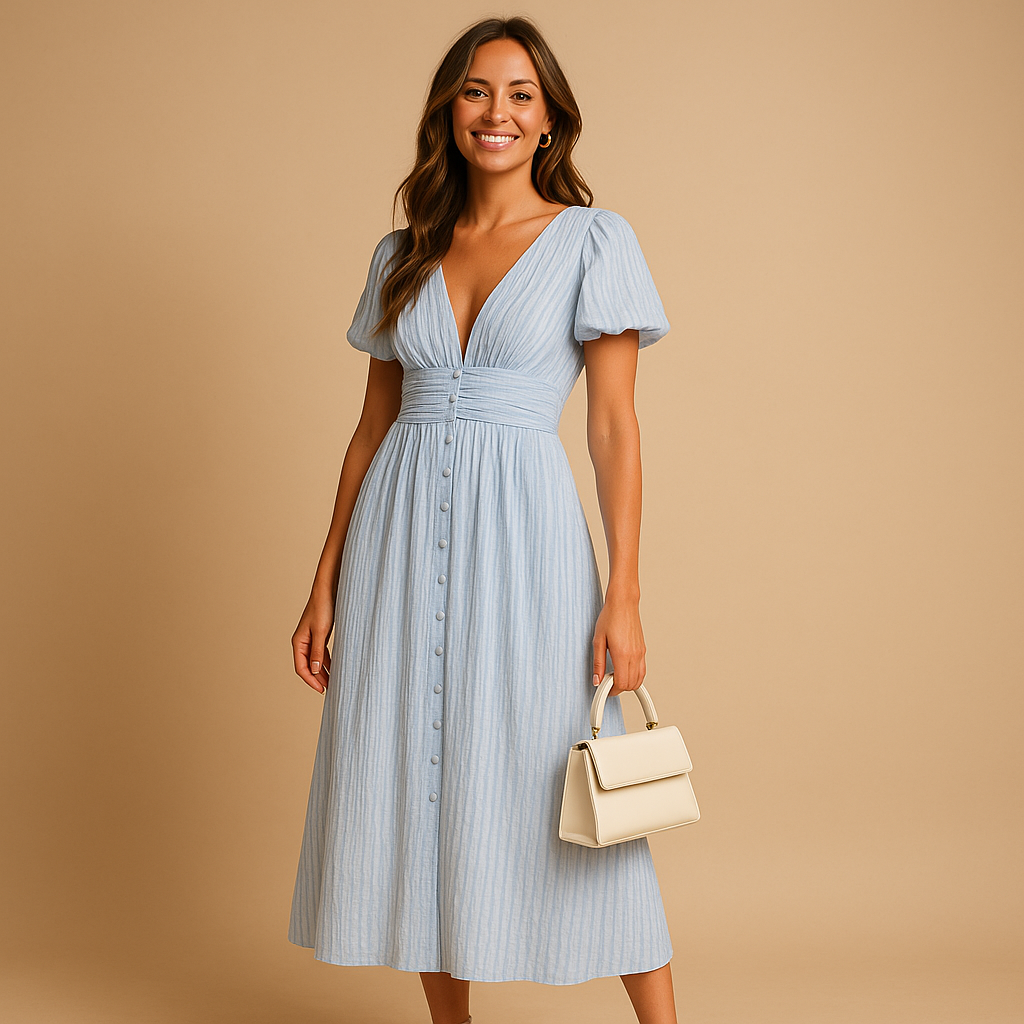 Flowy maxi-jurk voor dames met knoopsluiting en lange mouwen, perfect voor casual en formele gelegenheden het hele jaar door.