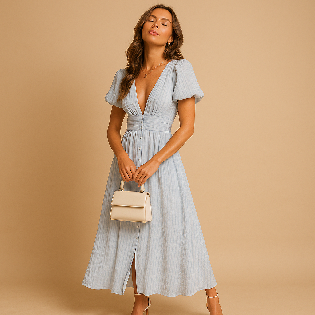 Flowy maxi-jurk voor dames met knoopsluiting en lange mouwen, perfect voor casual en formele gelegenheden het hele jaar door.