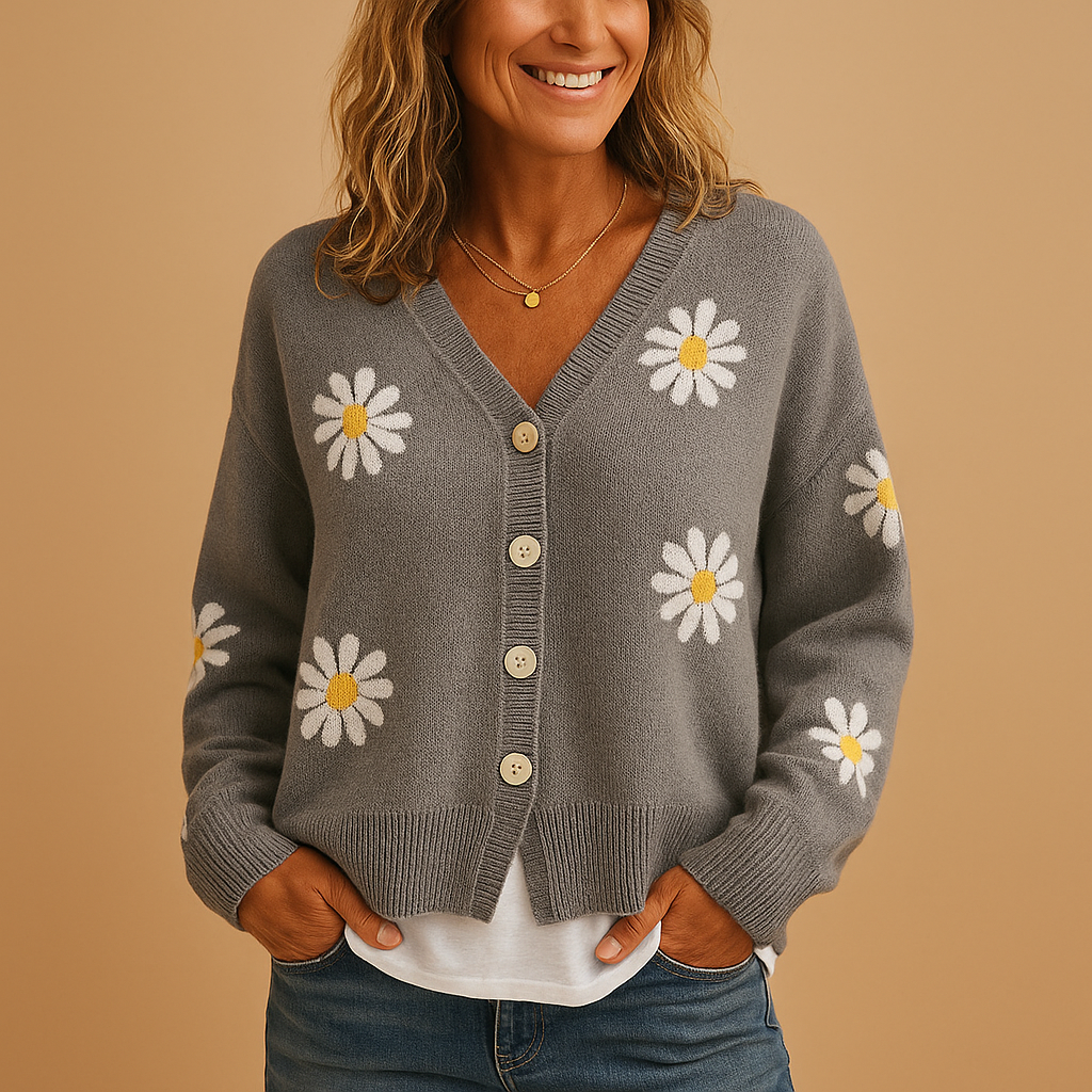 Gebreid damesvest met bloemenpatroon en knoopsluiting, zacht en ademend, ideaal voor herfst- en winterlagen in diverse stijlvolle kleuren.